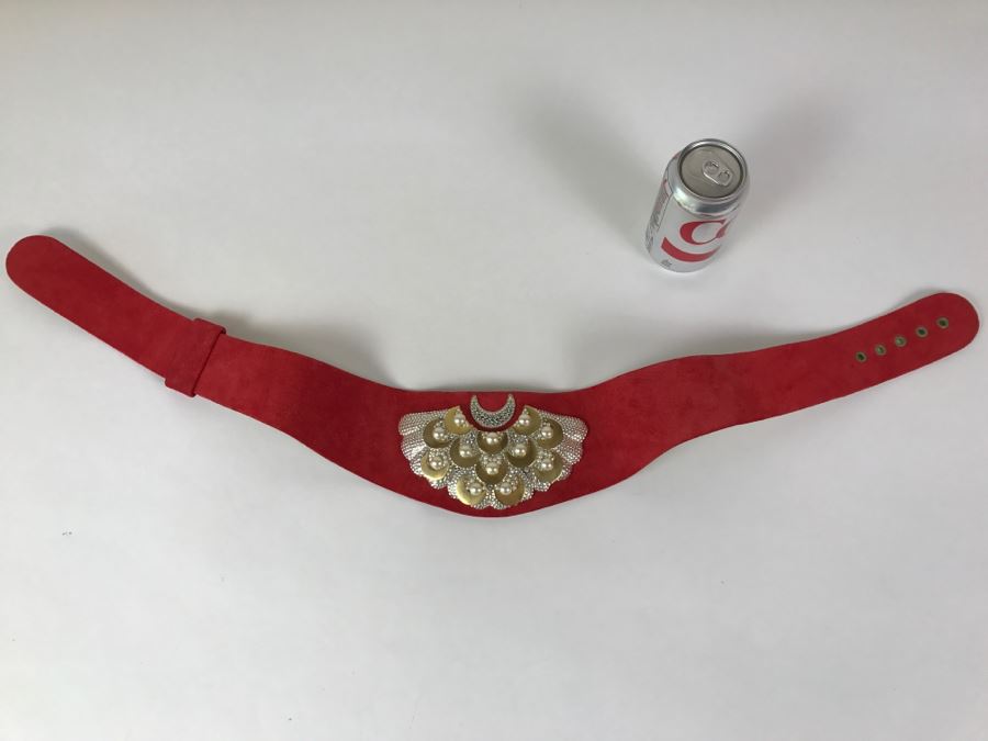 Vintage Henryks Bijoux Leather Red Belt Hand Made In Austria Size 80 [Photo 1]