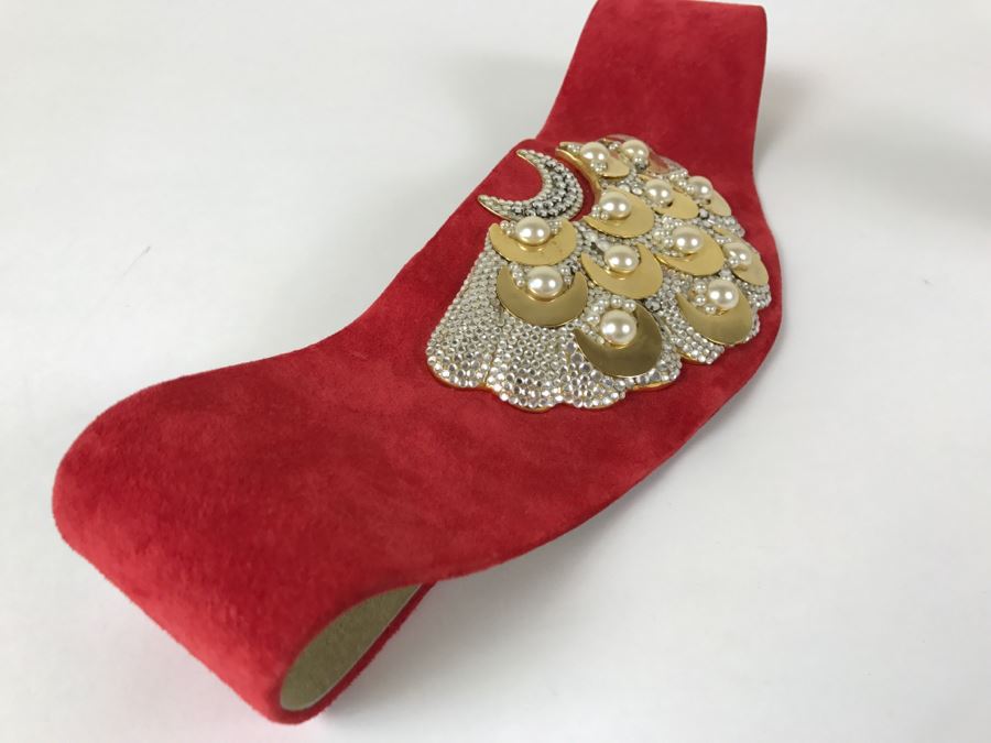 Vintage Henryks Bijoux Leather Red Belt Hand Made In Austria Size 80 [Photo 6]