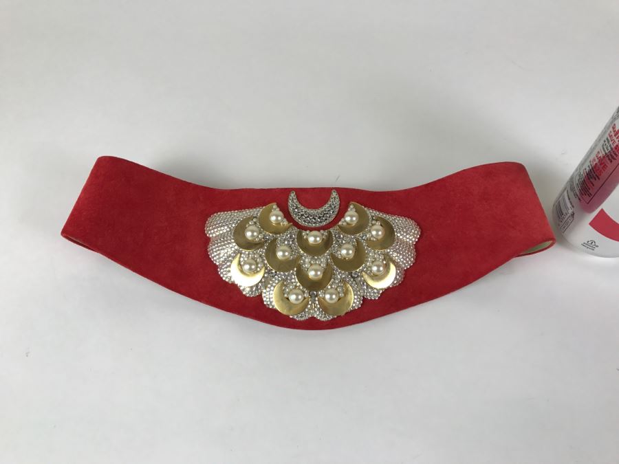 Vintage Henryks Bijoux Leather Red Belt Hand Made In Austria Size 80 [Photo 4]
