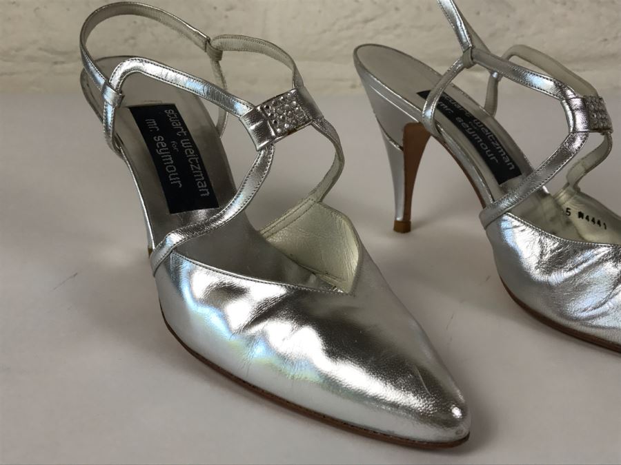Silver Stuart Weitzman Sandal Shoes Size 8 AA [Photo 5]