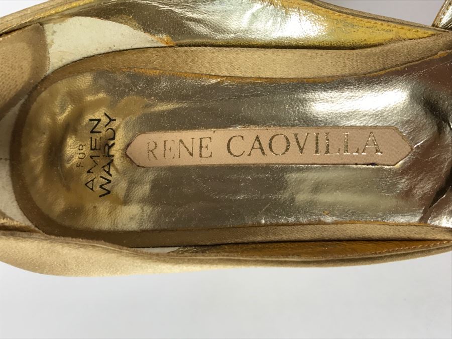 Rene Caovilla For Amen Wardy Gold Shoes Size 7 1/2 Made In Italy [Photo 5]