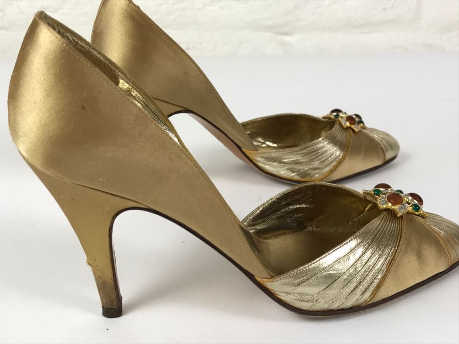 Rene Caovilla For Amen Wardy Gold Shoes Size 7 1/2 Made In Italy [Photo 8]