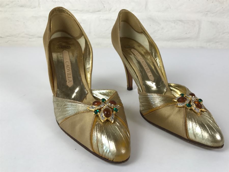 Rene Caovilla For Amen Wardy Gold Shoes Size 7 1/2 Made In Italy [Photo 1]
