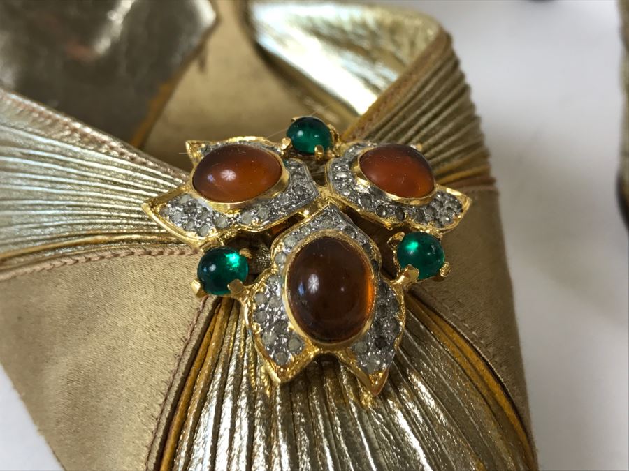 Rene Caovilla For Amen Wardy Gold Shoes Size 7 1/2 Made In Italy [Photo 3]