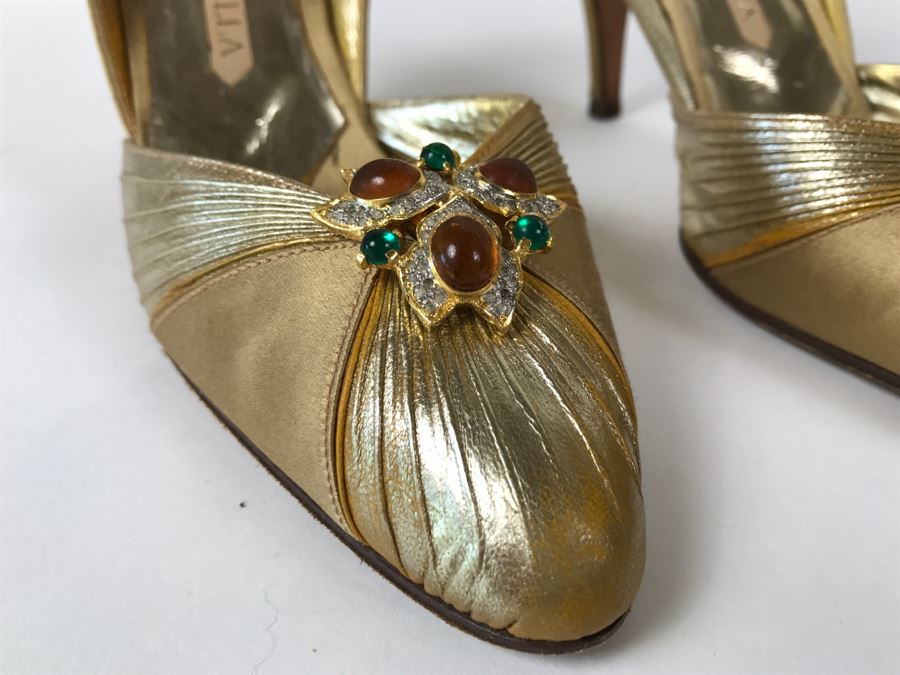 Rene Caovilla For Amen Wardy Gold Shoes Size 7 1/2 Made In Italy [Photo 2]