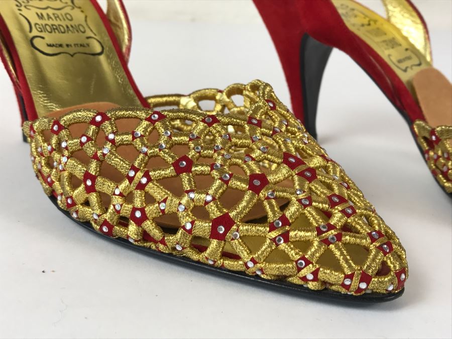 Fabulous Mario Giordana Red And Gold Shoes Size 7 1/2 Made In Italy [Photo 2]