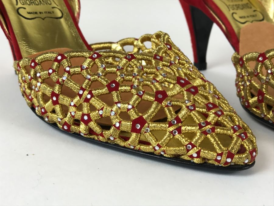 Fabulous Mario Giordana Red And Gold Shoes Size 7 1/2 Made In Italy [Photo 6]