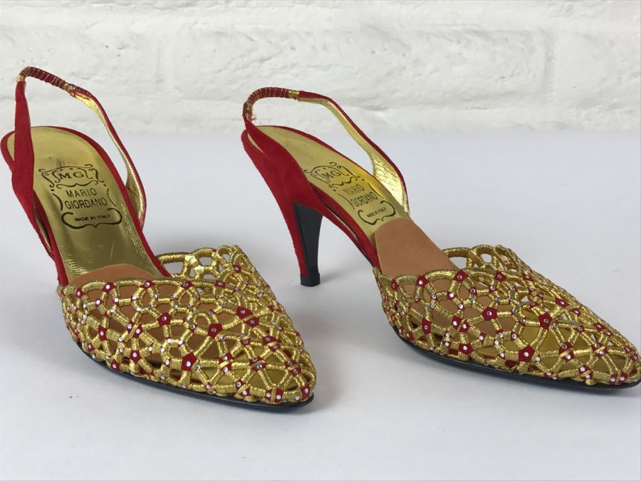 Fabulous Mario Giordana Red And Gold Shoes Size 7 1/2 Made In Italy [Photo 1]