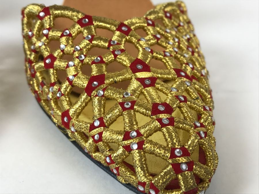 Fabulous Mario Giordana Red And Gold Shoes Size 7 1/2 Made In Italy [Photo 4]