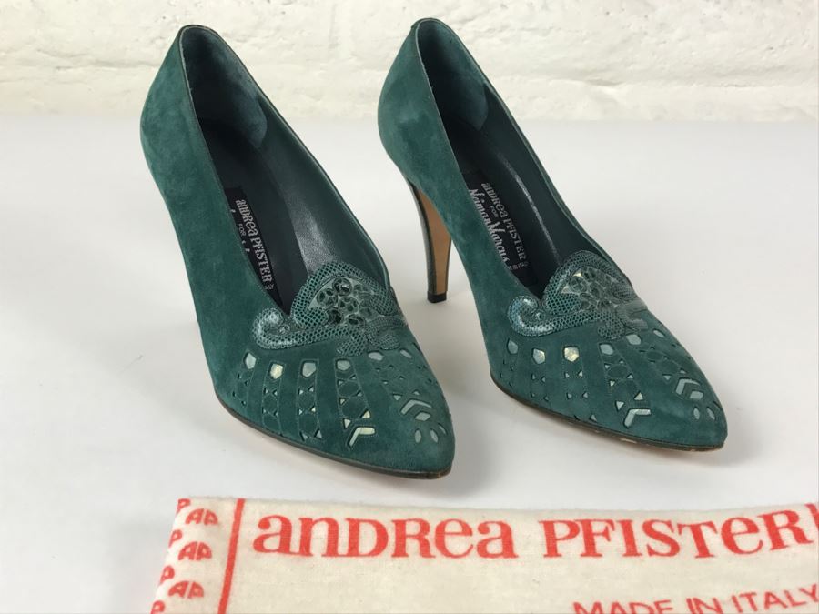 Andrea Pfister Green Suede Shoes Made In Italy With Dust Jacket [Photo 1]
