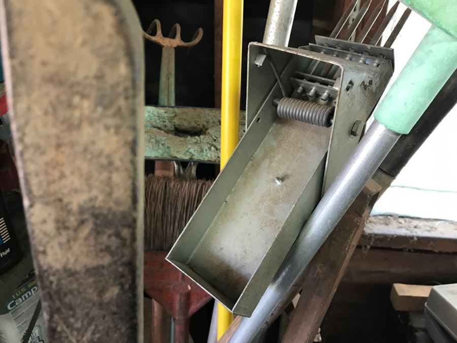 JUST ADDED - Metal Can Plus All Tools Within Can Including Garden Tools, Various Crow Bars, Pickaxe And Shovels [Photo 6]