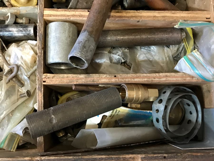 JUST ADDED - Contents Of Drawer Mainly Plumbing Hardware And Old Tool Box - Does Not Include Drawer [Photo 6]