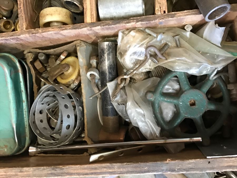 JUST ADDED - Contents Of Drawer Mainly Plumbing Hardware And Old Tool Box - Does Not Include Drawer [Photo 7]