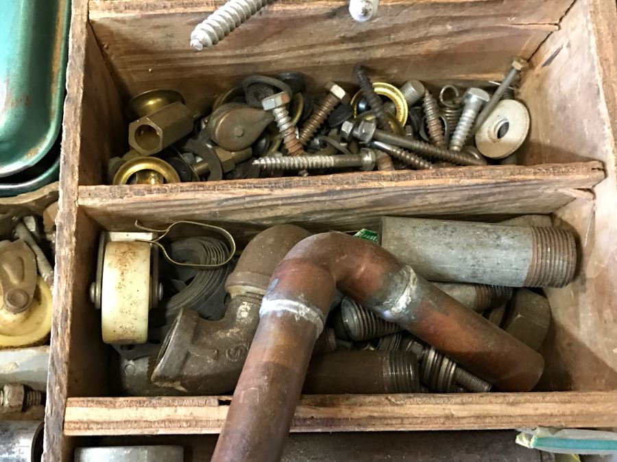 JUST ADDED - Contents Of Drawer Mainly Plumbing Hardware And Old Tool Box - Does Not Include Drawer [Photo 5]