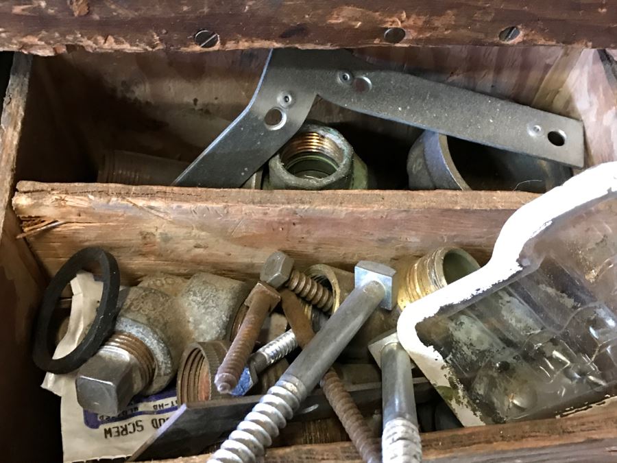 JUST ADDED - Contents Of Drawer Mainly Plumbing Hardware And Old Tool Box - Does Not Include Drawer [Photo 4]