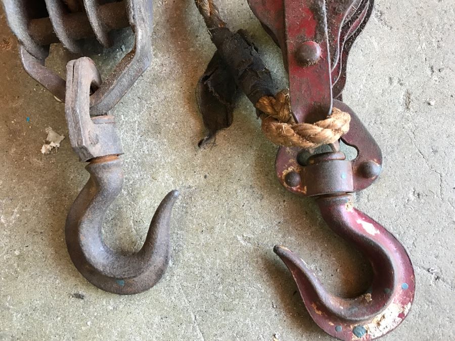 JUST ADDED - Pair Of Vintage Pulleys With Old Rope [Photo 4]