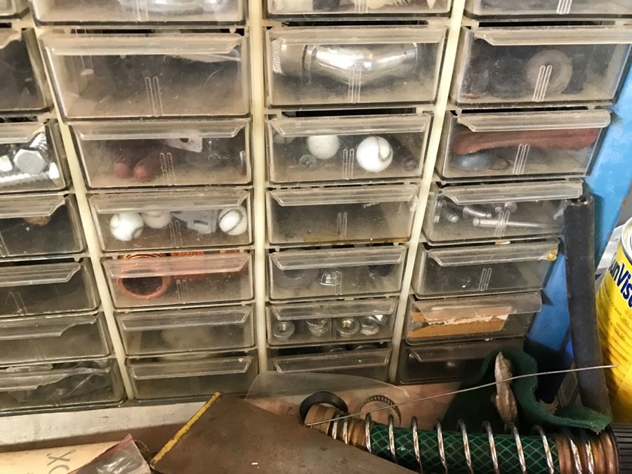 JUST ADDED - Metal Storage Box Filled With Hardware / Marbles [Photo 4]