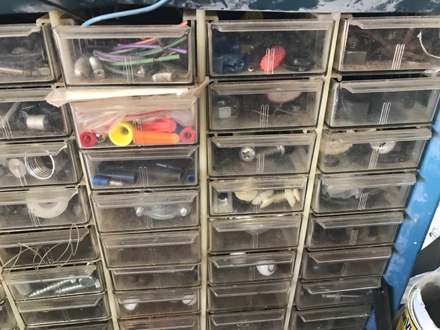 JUST ADDED - Metal Storage Box Filled With Hardware / Marbles [Photo 5]