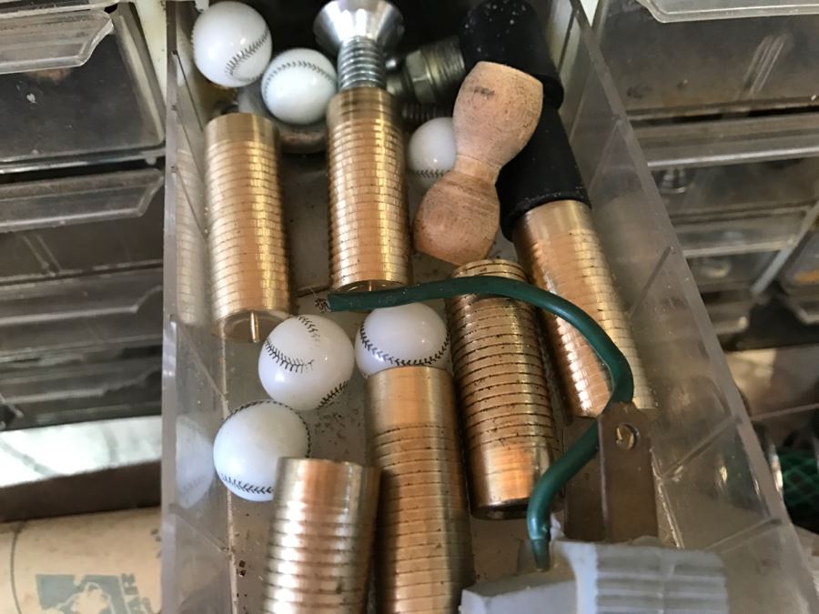 JUST ADDED - Metal Storage Box Filled With Hardware / Marbles [Photo 8]