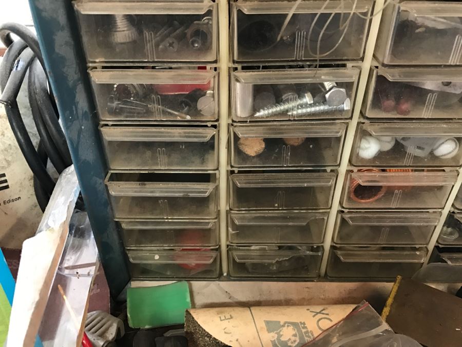 JUST ADDED - Metal Storage Box Filled With Hardware / Marbles [Photo 3]