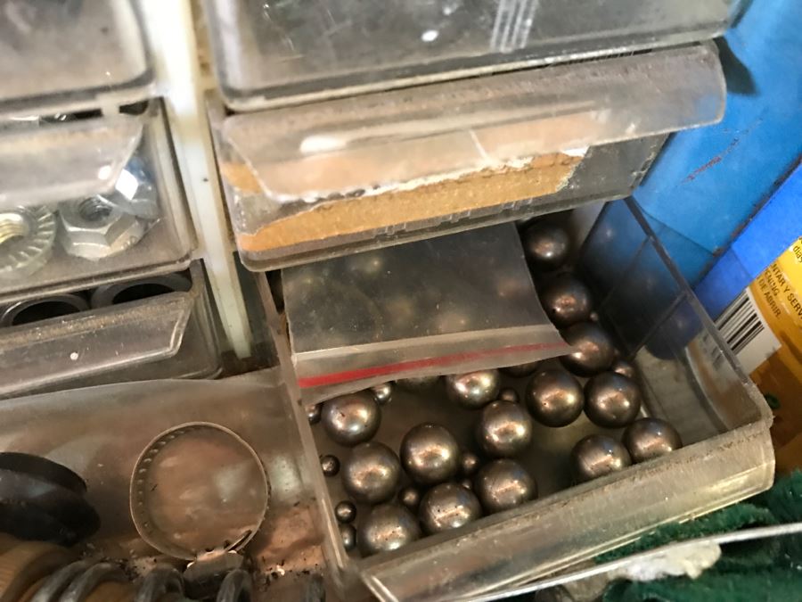 JUST ADDED - Metal Storage Box Filled With Hardware / Marbles [Photo 9]