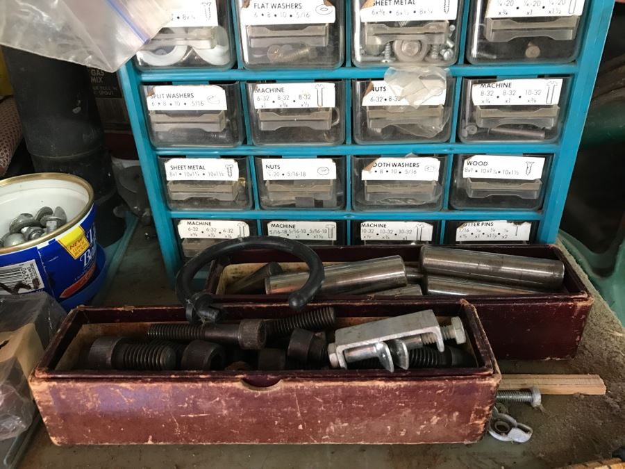 JUST ADDED - Shelf Full Of Hardware, Gas Can And Metal Tool Box [Photo 2]