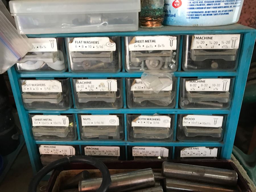 JUST ADDED - Shelf Full Of Hardware, Gas Can And Metal Tool Box [Photo 3]