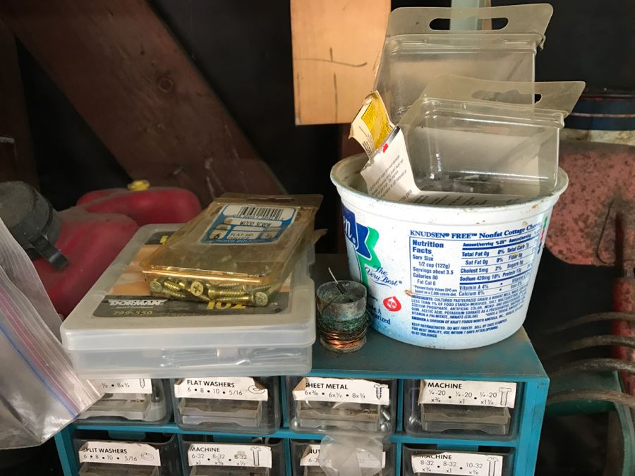 JUST ADDED - Shelf Full Of Hardware, Gas Can And Metal Tool Box [Photo 4]