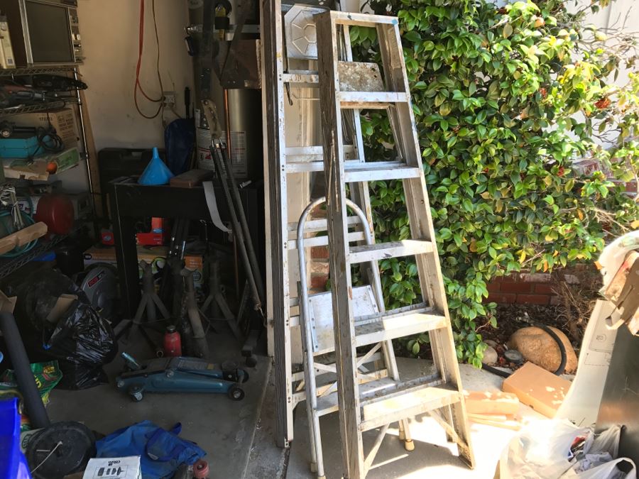 JUST ADDED - (2) Aluminum Ladders And Step Ladder [Photo 1]