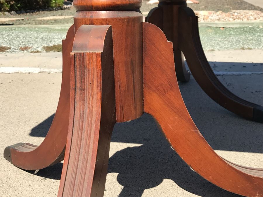 LAST MINUTE ADD - Vintage Double Pedestal Dining Table With Single Leaf - Top Needs Refinishing [Photo 8]