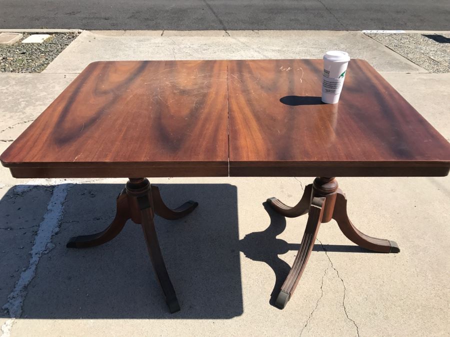LAST MINUTE ADD - Vintage Double Pedestal Dining Table With Single Leaf - Top Needs Refinishing