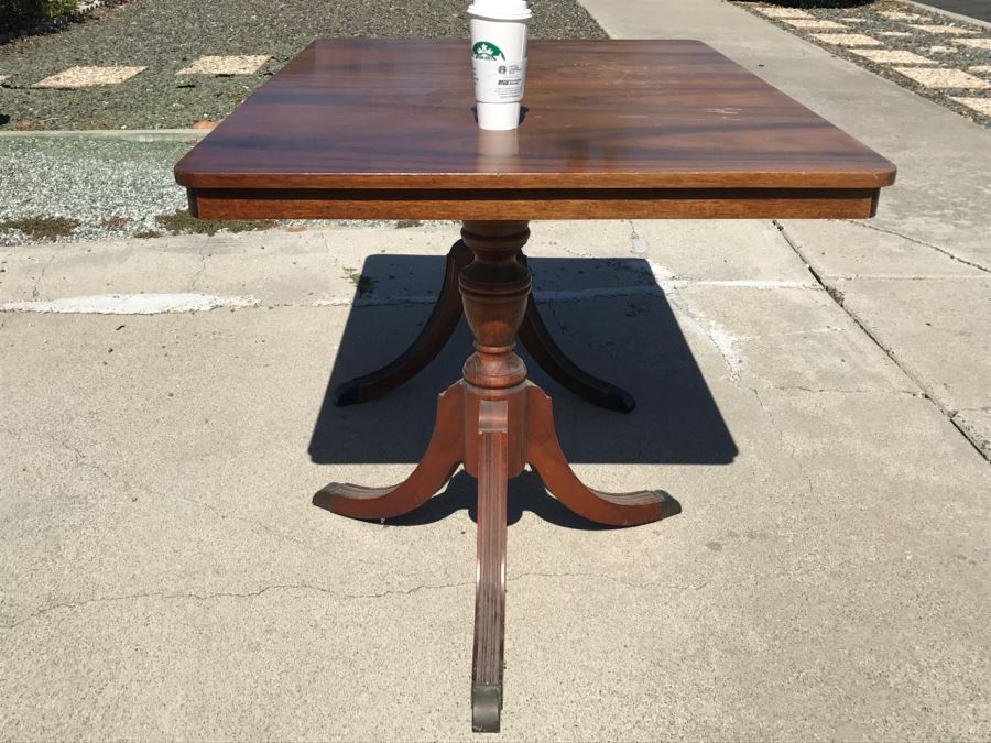 LAST MINUTE ADD - Vintage Double Pedestal Dining Table With Single Leaf - Top Needs Refinishing [Photo 4]