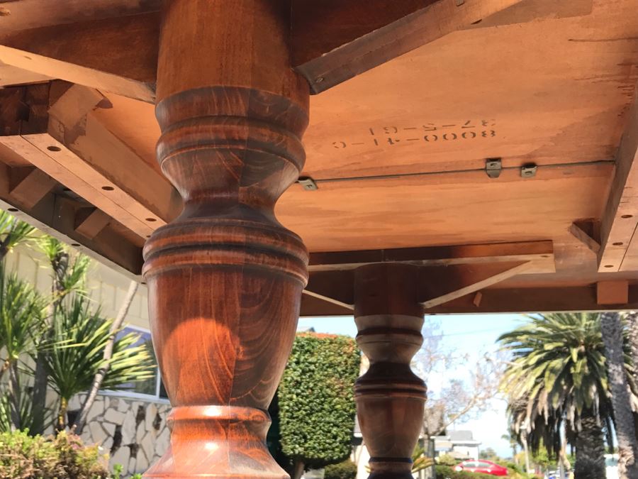 LAST MINUTE ADD - Vintage Double Pedestal Dining Table With Single Leaf - Top Needs Refinishing [Photo 9]