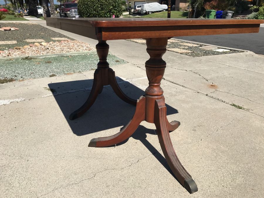 LAST MINUTE ADD - Vintage Double Pedestal Dining Table With Single Leaf - Top Needs Refinishing [Photo 10]