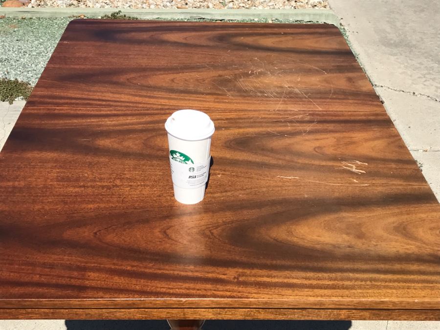 LAST MINUTE ADD - Vintage Double Pedestal Dining Table With Single Leaf - Top Needs Refinishing [Photo 5]