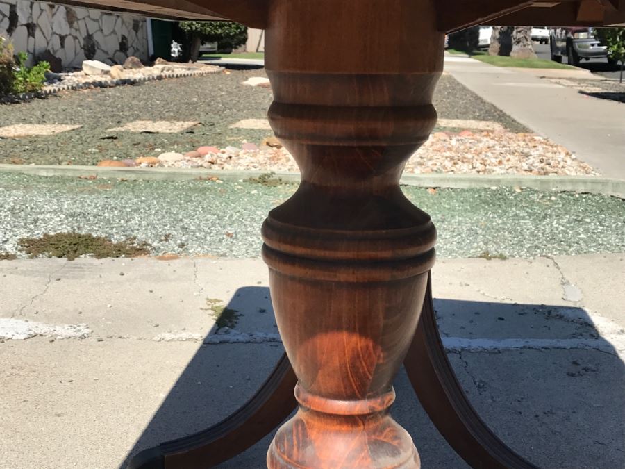 LAST MINUTE ADD - Vintage Double Pedestal Dining Table With Single Leaf - Top Needs Refinishing [Photo 7]