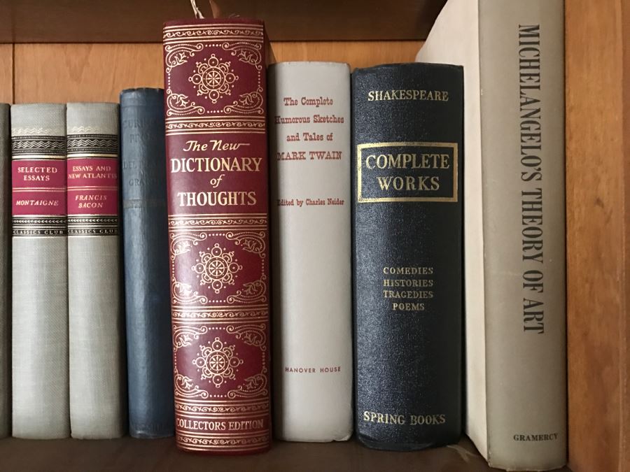 LAST MINUTE ADD - Book Lot Michaelangelo's Theory Of Art By Robert John Clements, The Complet Humourous Sketches And Tales Of Mark Twain, Complete Works Of Shakespeare, New Dictionary Of Thoughts Collectors Edition, Selected Essays And More [Photo 2]