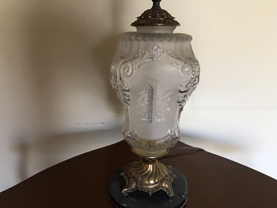 LAST MINUTE ADD - Vintage Glass Table Lamp On Cracked Marble Base