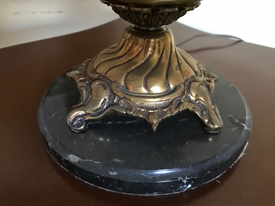 LAST MINUTE ADD - Vintage Glass Table Lamp On Cracked Marble Base [Photo 4]