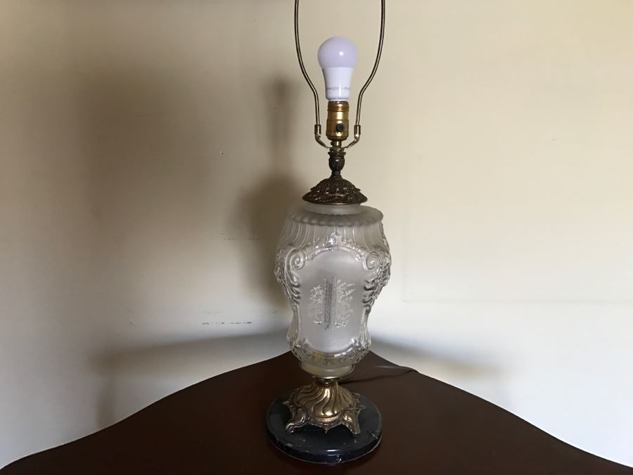LAST MINUTE ADD - Vintage Glass Table Lamp On Cracked Marble Base [Photo 1]