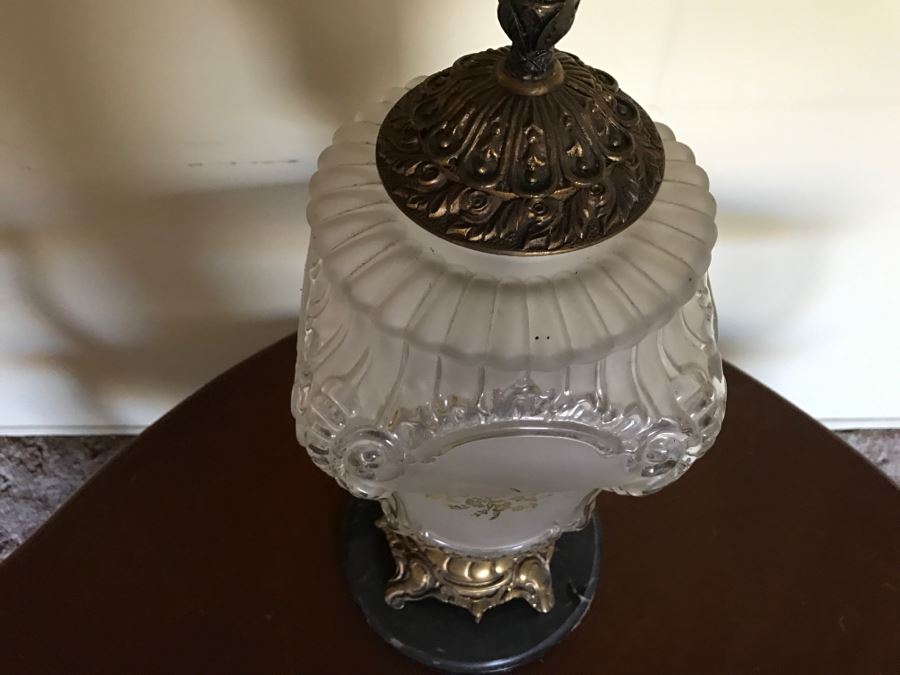 LAST MINUTE ADD - Vintage Glass Table Lamp On Cracked Marble Base [Photo 6]