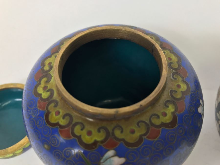 Pair Of Vintage Chinese Lidded Cloisonne Jars [Photo 9]