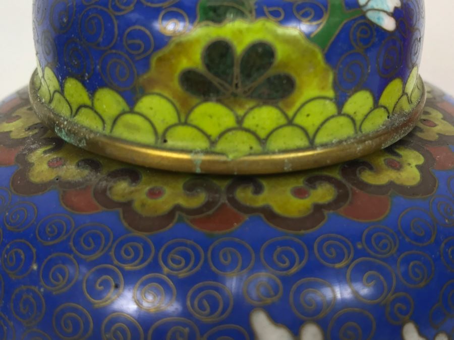 Pair Of Vintage Chinese Lidded Cloisonne Jars [Photo 16]