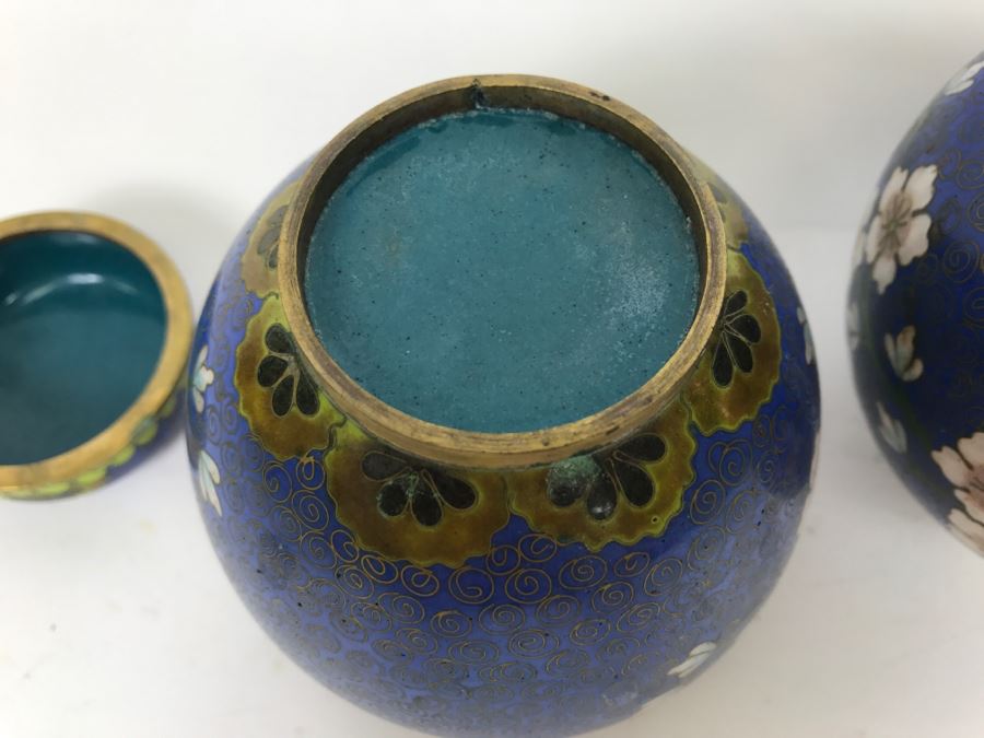 Pair Of Vintage Chinese Lidded Cloisonne Jars [Photo 14]