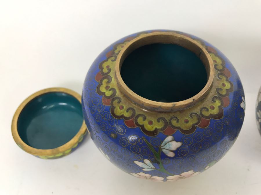 Pair Of Vintage Chinese Lidded Cloisonne Jars [Photo 8]