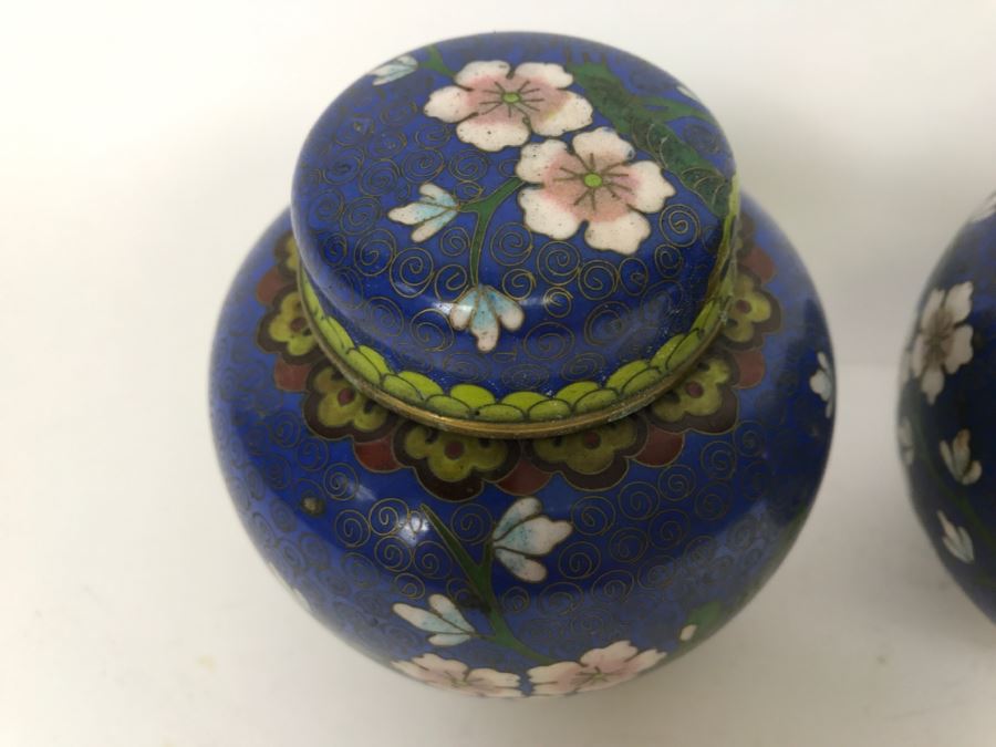 Pair Of Vintage Chinese Lidded Cloisonne Jars [Photo 7]