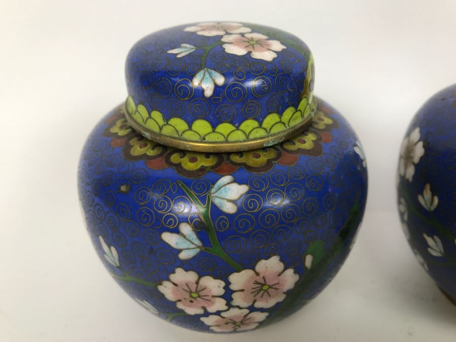 Pair Of Vintage Chinese Lidded Cloisonne Jars