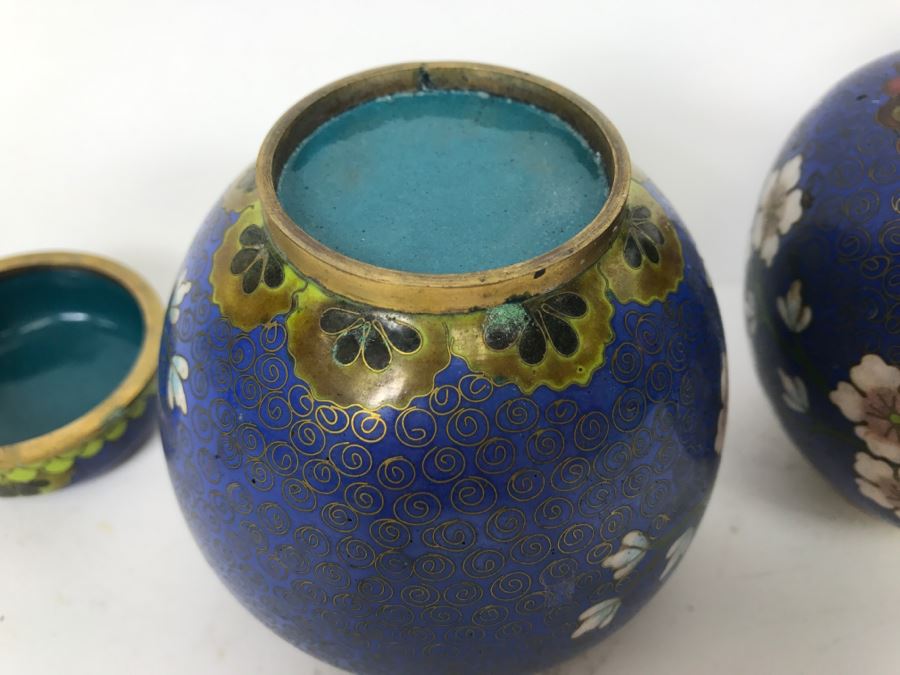 Pair Of Vintage Chinese Lidded Cloisonne Jars [Photo 13]
