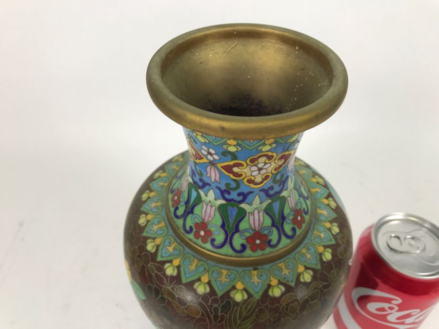 ZI JIN CHENG Vintage Chinese Cloisonne Vase With Wooden Stand [Photo 15]
