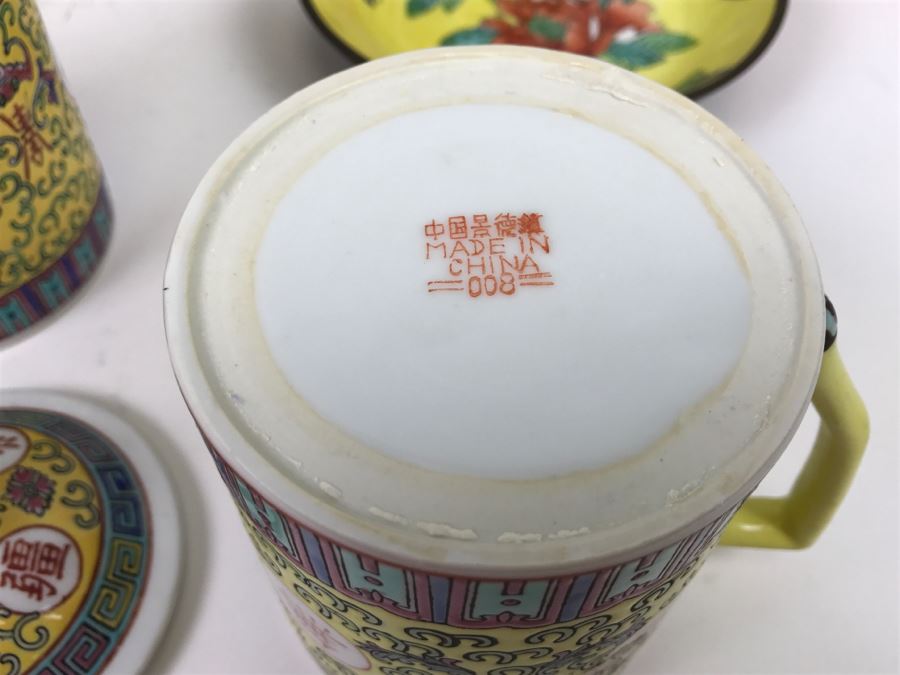 Set Of Chinese Lidded Tea Cups With Chinese Decorative Plate [Photo 10]